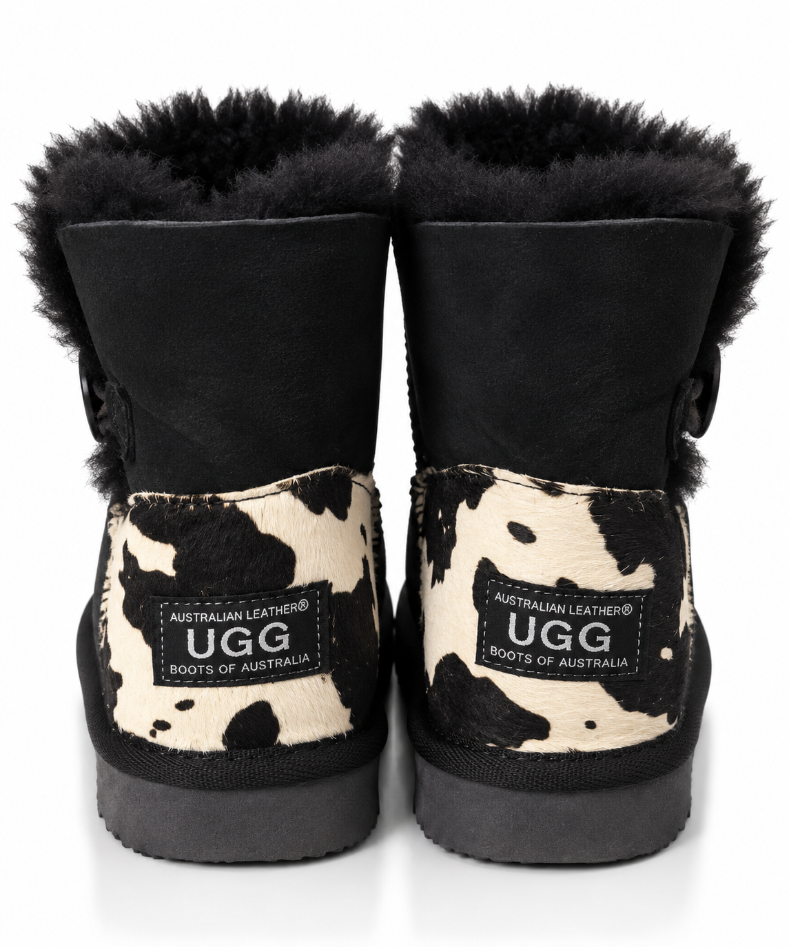 Australian Leather Ugg Mini Cow 1Button - Black - AU4