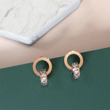 Bullion Gold Pisces Round Interlock Dangle Rose Gold Layered Earrings Clear