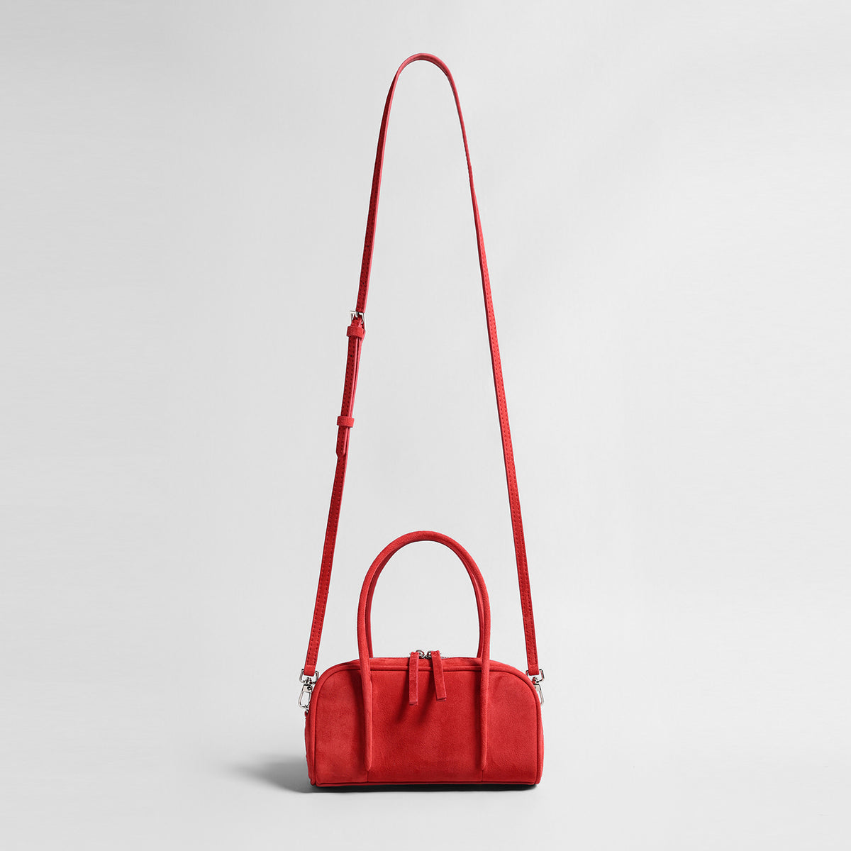 Suede Boston Bag – Curved Top-Handle Shoulder & Crossbody Bag