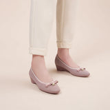 Shallow Wedge Pearl Bow Work Shoes - Mauve