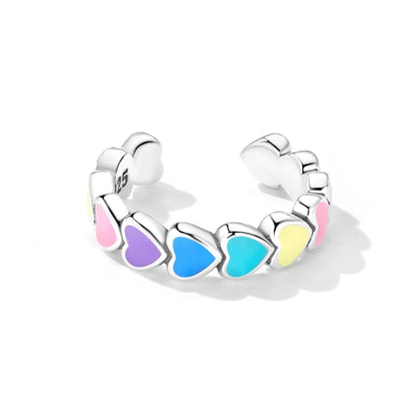 Solid 925 Signature Silver Rainbow Heart Open Cut Ear Cuff