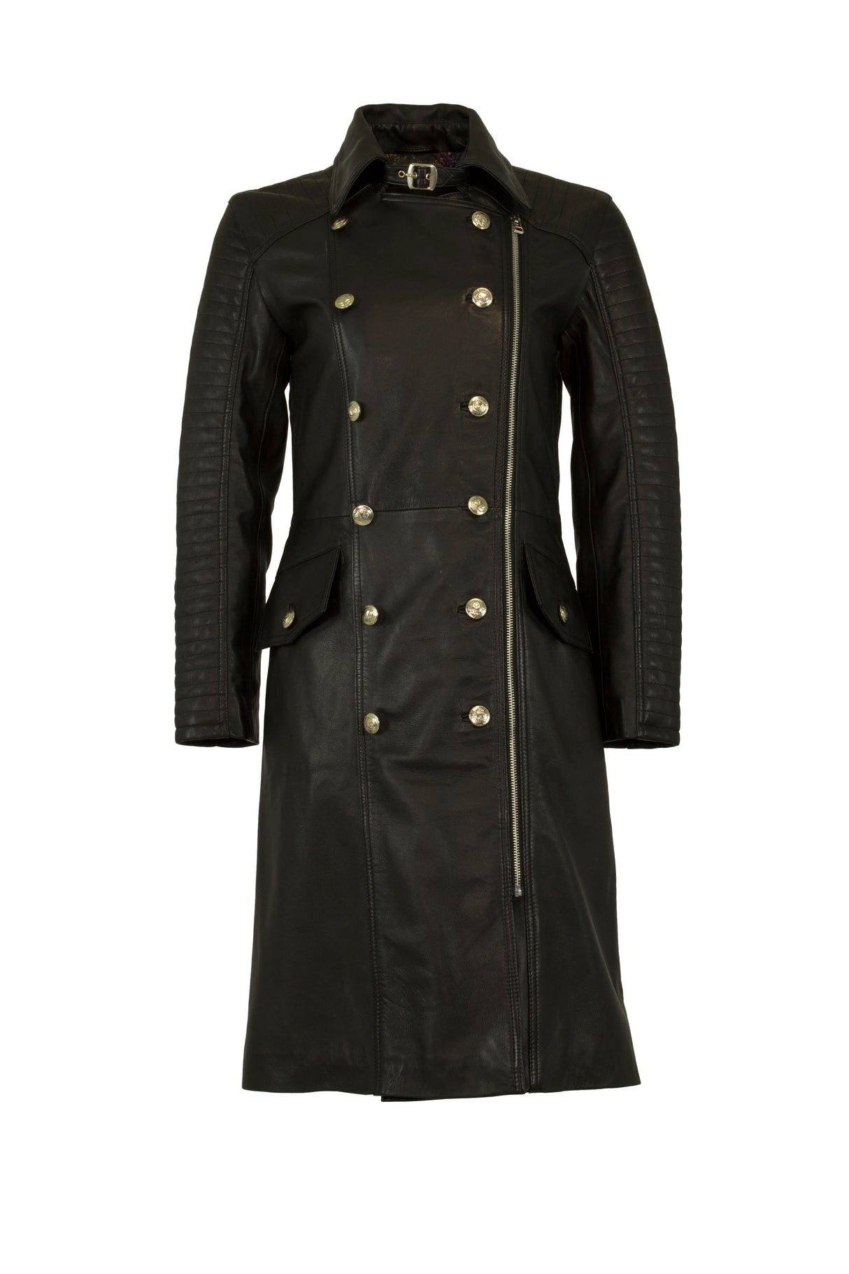Womens Leather Trench Coat in Black