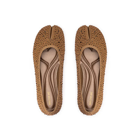 Glam Rhinestone Split Toe Flats - Bronze