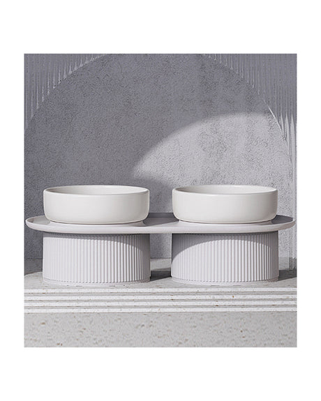 Ceramic Pet Food Bowl Pet Feeder Water Bowl Elevated Dog Cat Food Bowl - White