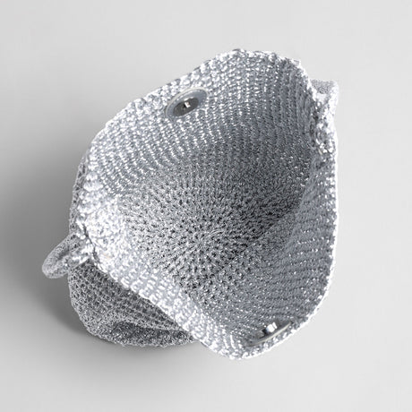 Metallic Crochet Bucket Crossbody - Silver