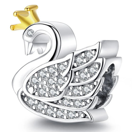 Solid 925 Sterling Duchess Swan CZ Charm