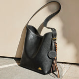 Nalandu Vintage Leather Large Capacity Tote Bag - Black
