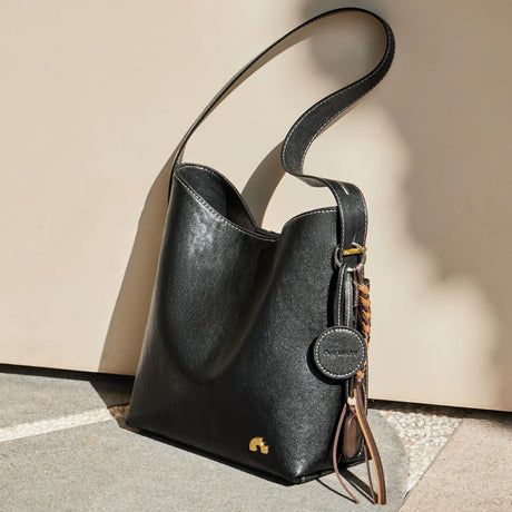 Nalandu Vintage Leather Large Capacity Tote Bag - Black