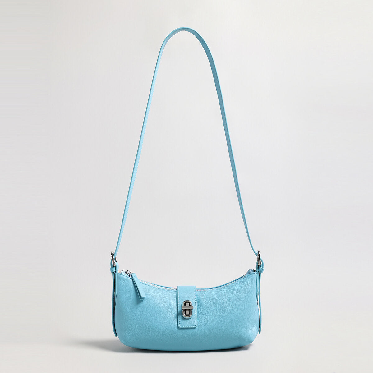 Turn-Lock Crescent Baguette Bag - Blue