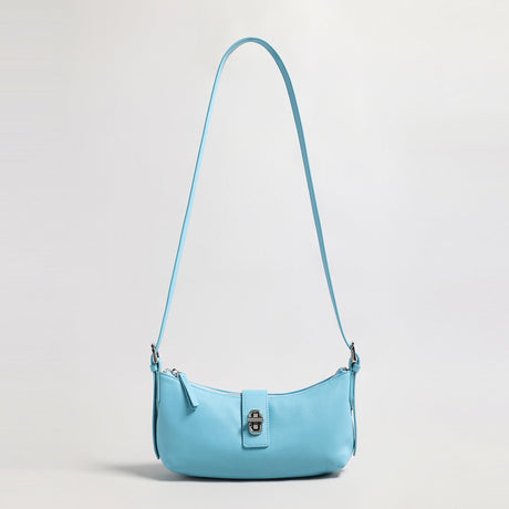 Turn-Lock Crescent Baguette Bag - Blue