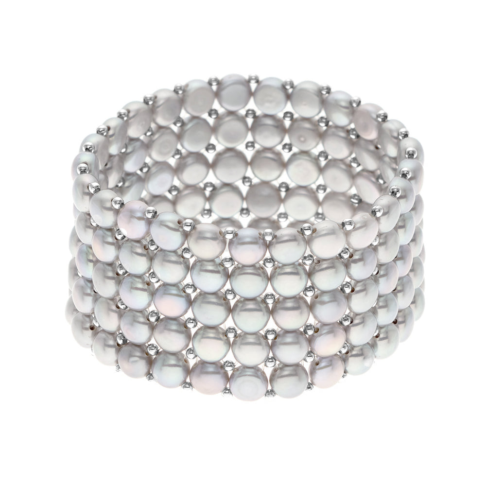 Bracelet 5 Rows of Real Freshwater Pearls - Pearl Grey Natural Pearl - Longueur 18 cm