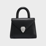 Avant Garde Silver Chain Strap Leather Top Handle Bag - Black