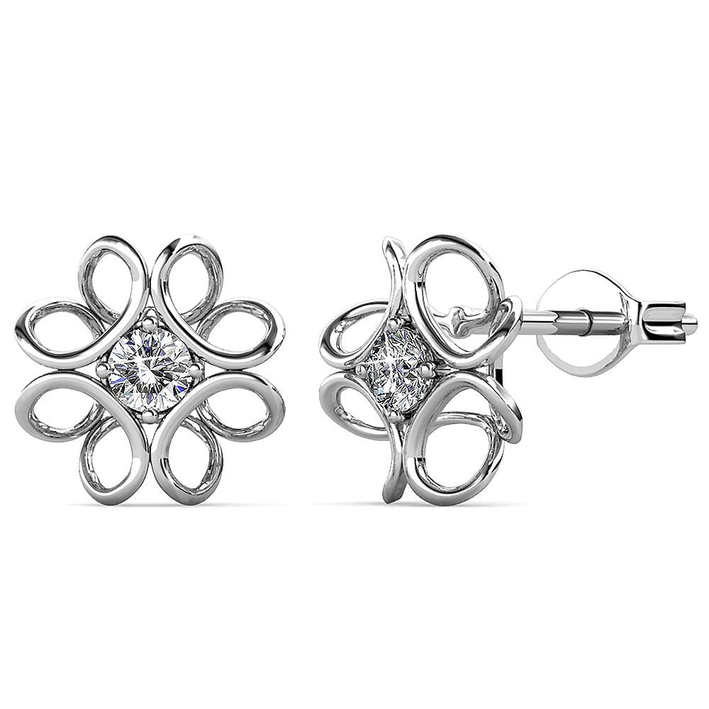 Boxed White Gold Blooming Flower Bracelet & Daffodil Hologram Stud Earrings Embellished with SWAROVSKI® Crystals Set