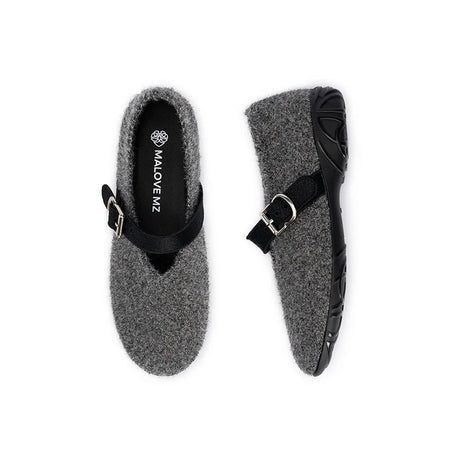 Fuzzy Mary Jane Flats - Grey