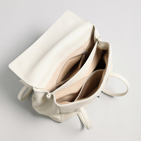 Pebbled Leather Turn-Lock Shoulder Tote Bag - Ivory
