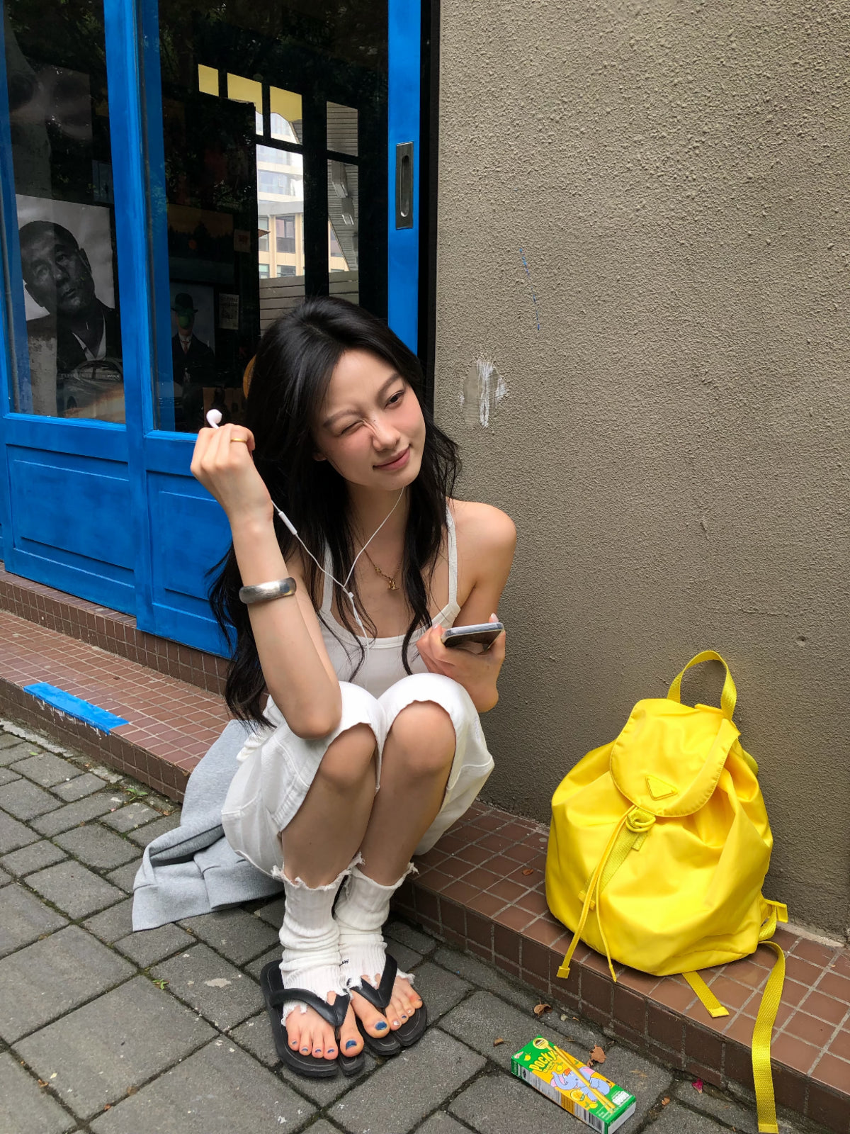 Nylon Drawstring Flap Backpack - Yellow