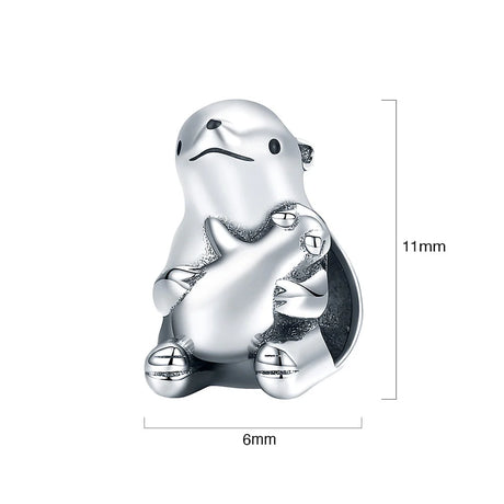 Solid 925 Sterling Silver Baby and Mama Beaver Animal Hugging Pandora Inspired Charm