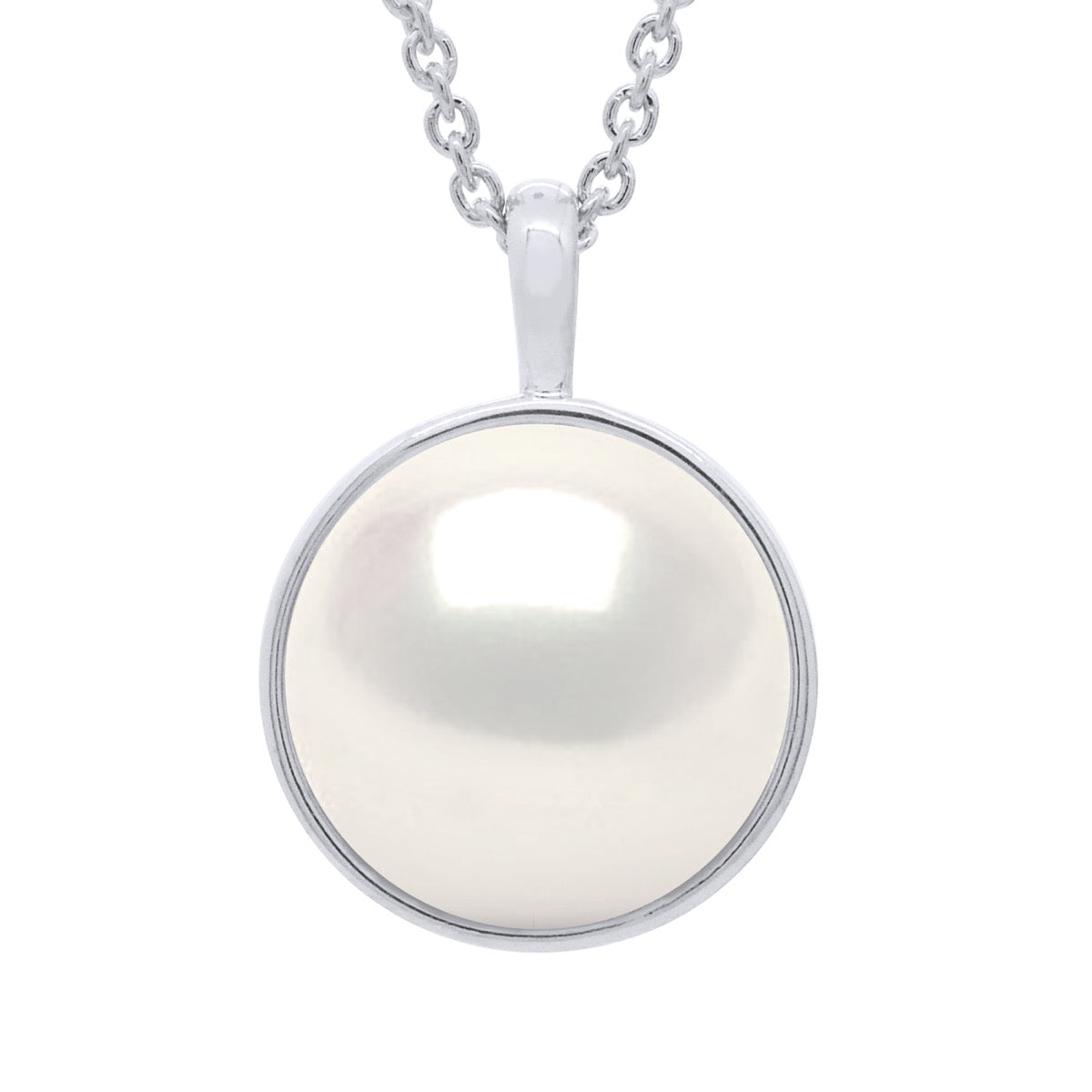 Necklace with Beaded Pendant White Gold Surroundings Sleek - Natural White - Longueur 42 cm