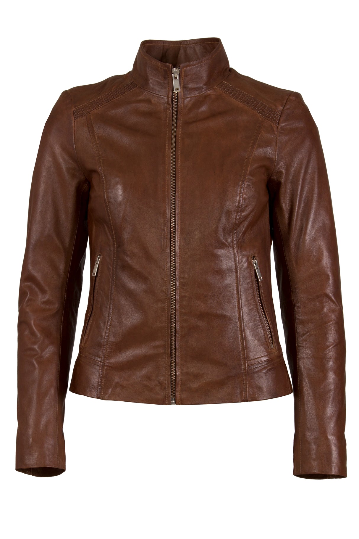 Womens Leather Jacket in Dark Tan