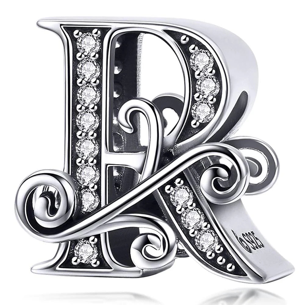 Solid 925 Sterling Silver Vintage Inspired Antique Alphabet Charm
