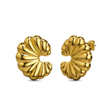 Bullion Gold Ridged Crescent Gold layered Stud Earrings