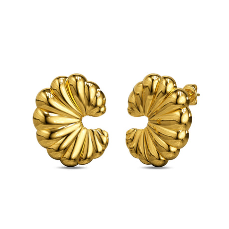 Bullion Gold Ridged Crescent Gold layered Stud Earrings