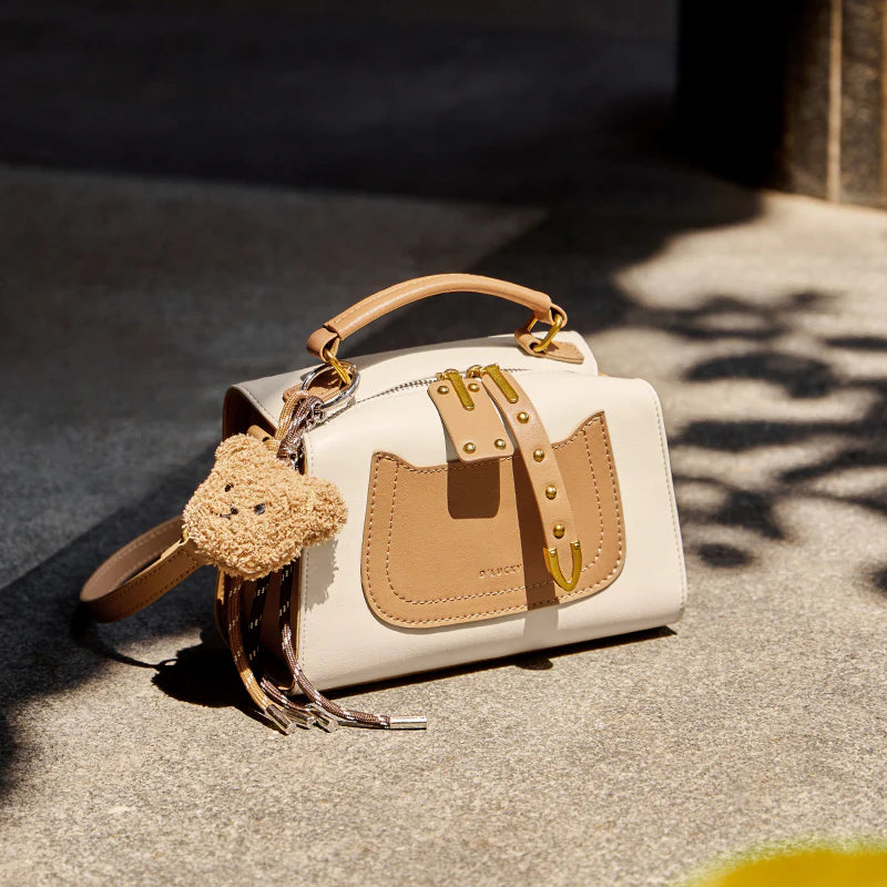 Nalandu Vienna Contrast Buckle Top Handle Crossbody Bag - Apricot
