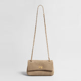 Quilted Suede Leather Shoulder Bag – Gold Chain Crossbody Bag
