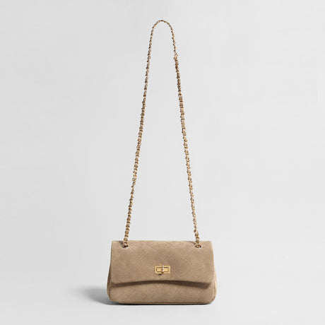 Quilted Suede Leather Shoulder Bag – Gold Chain Crossbody Bag