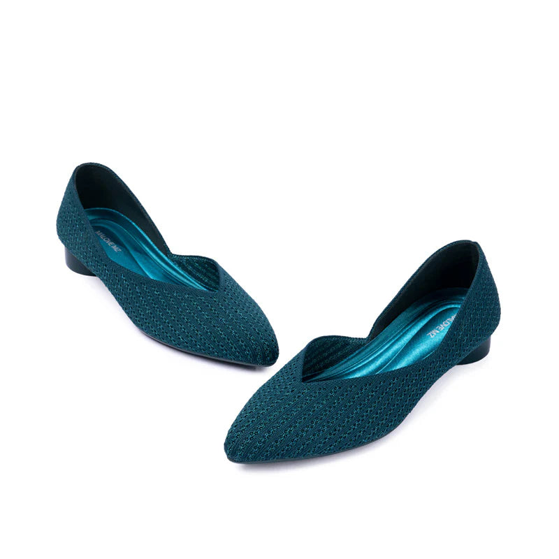 Pointed Toe Knit Ballet Flats - Peacock
