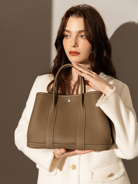 La Rochelle Pebbled Leather Top Handle Tote Bag - Taupe