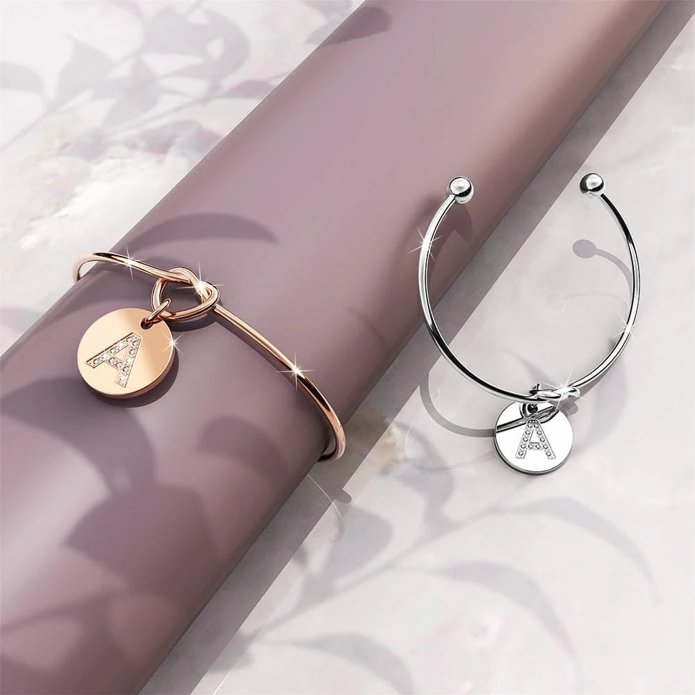 Bullion Gold Fancy Alphabet Letter Initial Bangle in White Gold