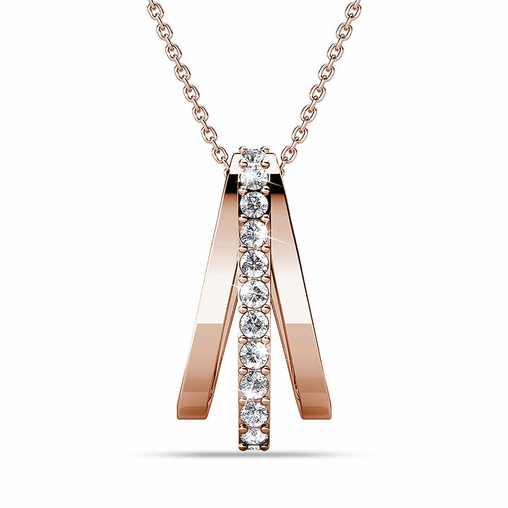 Krystal Couture Sparkly Triple Round Necklace in Rose Gold Adorned with Swarovski Crystals