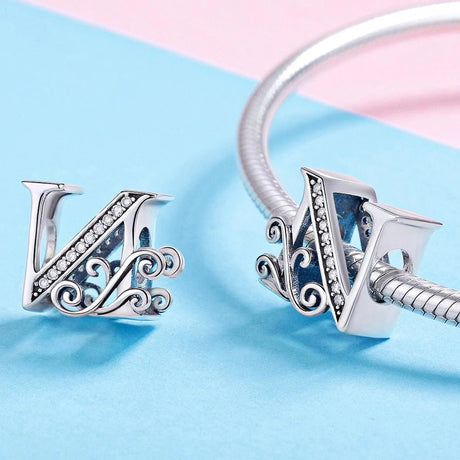 Solid 925 Sterling Silver Vintage Inspired Antique Alphabet Charm