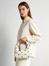 Polka Dot Leather Crescent Hobo Bag - Ivory