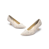 Floral Butterfly Pointed Toe Kitten Heels - Ivory