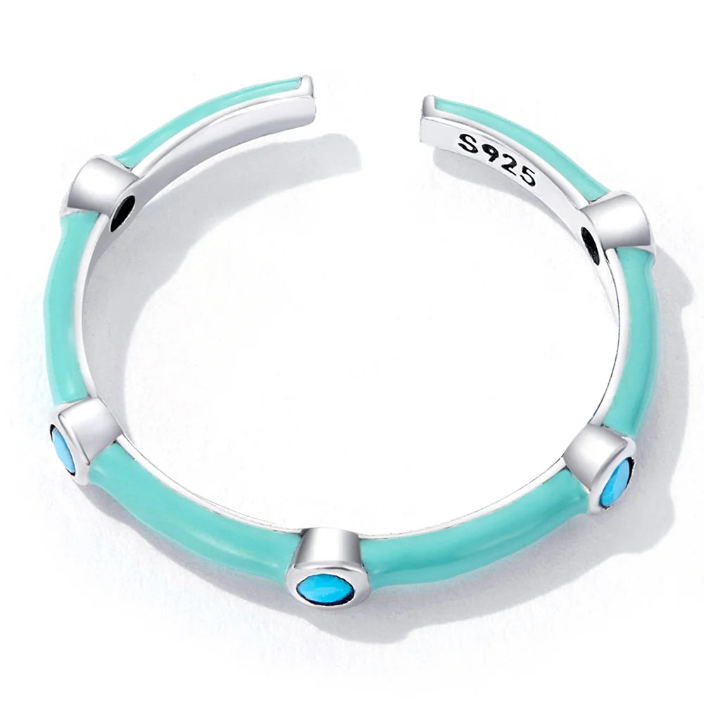 Adjustable Solid 925 Sterling Silver Blue Caterpillar Ring