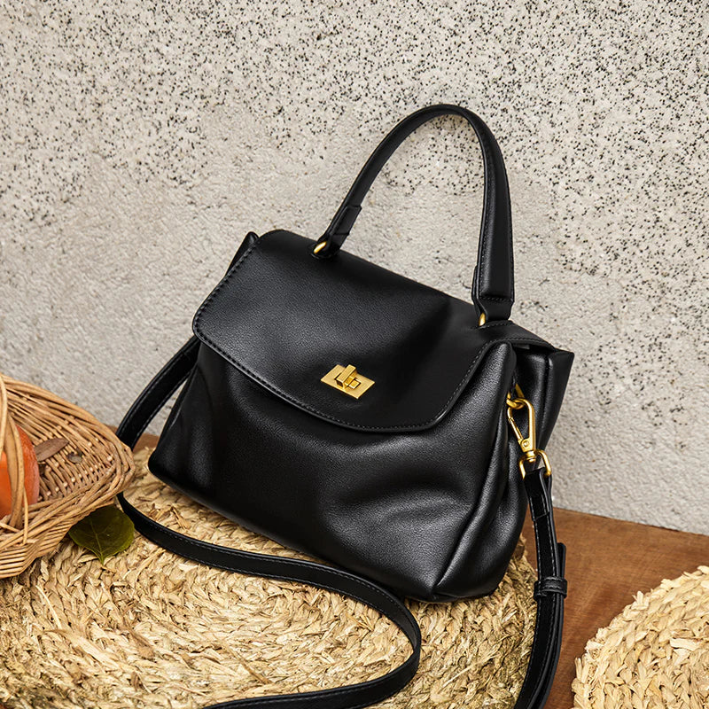 Nalandu Elegant Leather Satchel Bag - Black