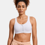 Power On Soft Padded High Impact Zip Front Sports Bra - White