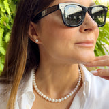 Set Necklace + Earrings - Natural Pearl White Is Made Up of A Row of Pearl - Longueur 42 cm