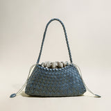 Mini Woven Trapezoid Drawstring Shoulder Bag - Navy