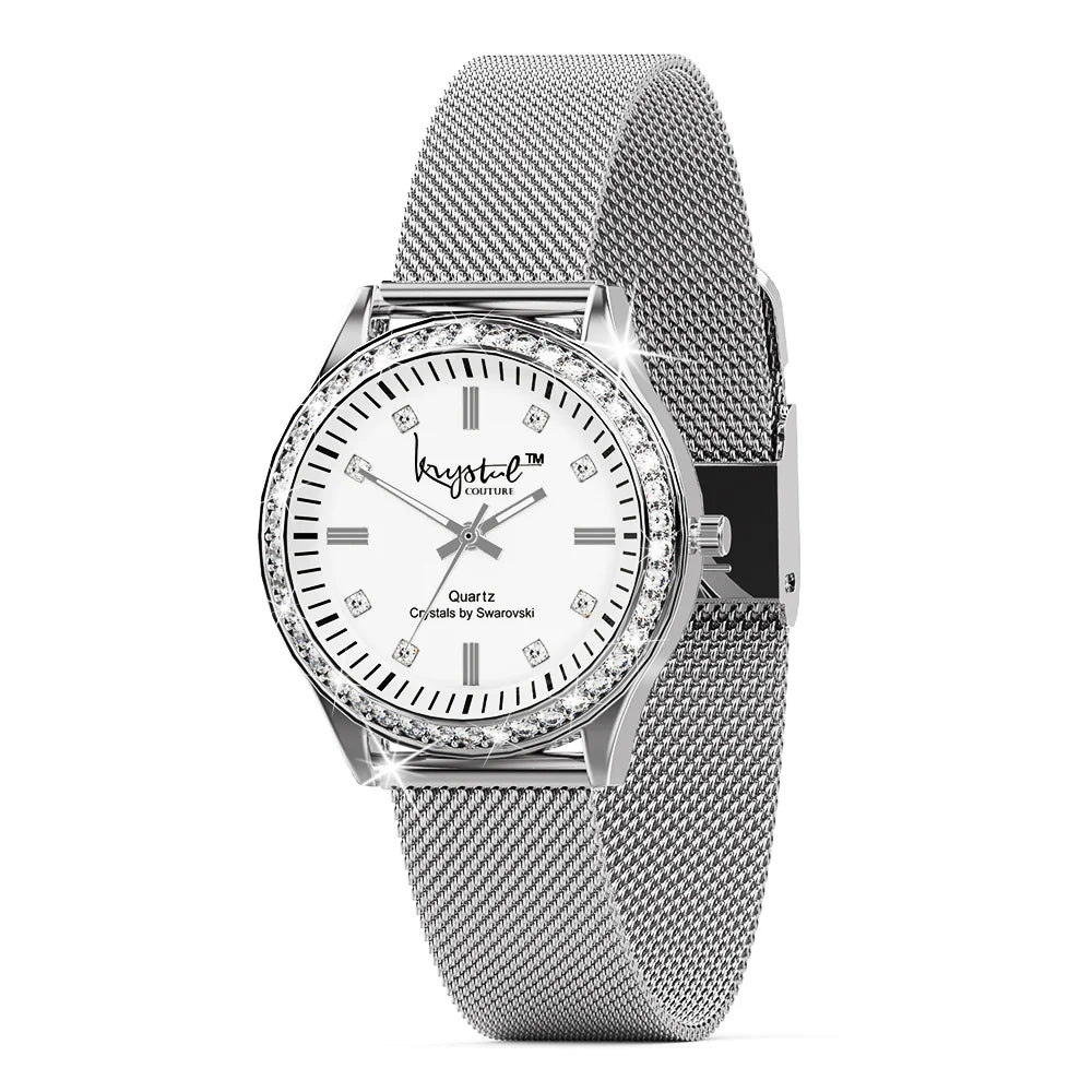 Tabby Boxed Lux White Gold Watch & Feline Necklace Set