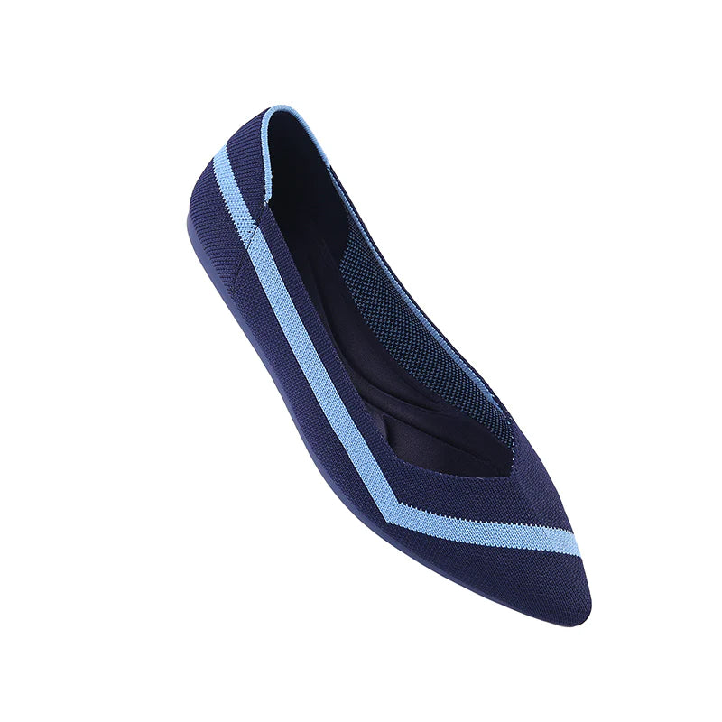 Comfortable Woven Striped Pointed Toe Flats - Navy