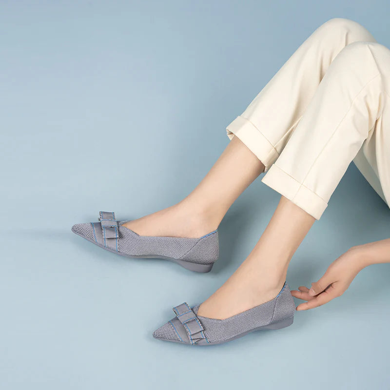 Vintage Bow Pointed Toe Flats - Grey