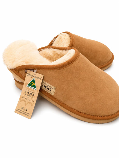Australian Leather Ugg Scuffs Slipper - Chestnut - AU11-12