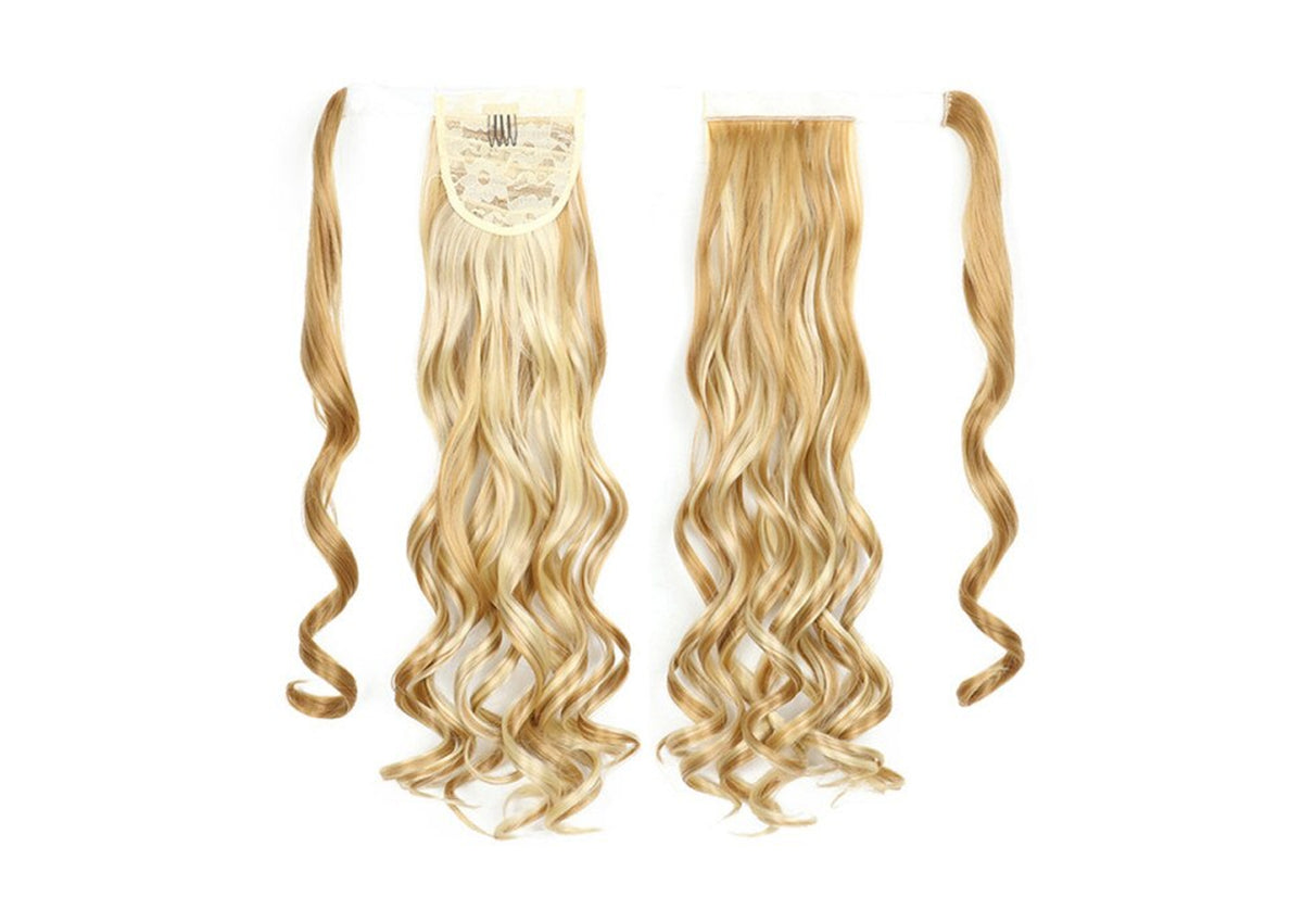 22" Blonde Hair Extension Quality Synthetic Hair Ponytail Curly Wavy Single Clip
