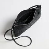 Hand-Woven Sheepskin Leather Shoulder Bag - Black