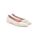 Butterfly Floral Knit Pointed Toe Ballet Flats - Ivory