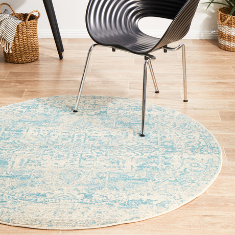 Evoke 253 White Blue Round Rug