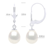 Earrings In White Gold 375 and Real Cultured Freshwater Pearls Pear 8-9 mm - Natural Pearl White - Longueur 42 cm
